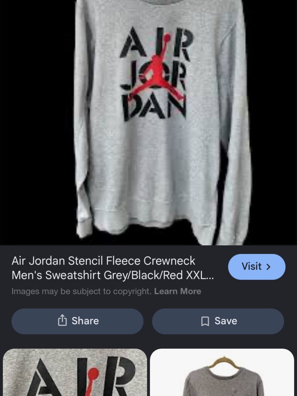 Jordan Grey Crewneck Sweatshirt with Red Jumpman and Black Stencil X-Large